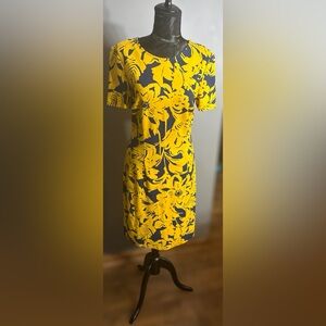 Trina Turk Yellow Navy Floral Sheath Dress Medium